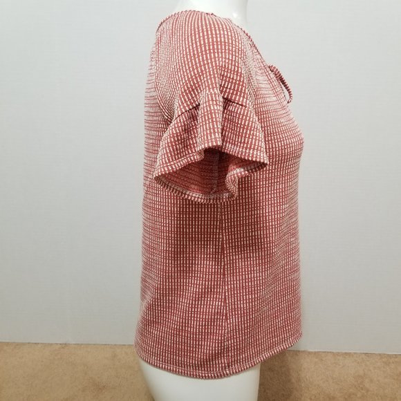 W5 top Small Peasant Ruffle striped raglan relaxed keyhole textured knit Anthro - Picture 4 of 13